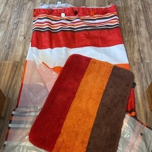 Shower curtain, liner and bath mat